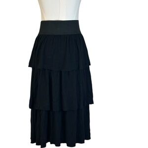 MYTH Black Tiered Ruffle Skirt Size M Elastic Waist Rayon Blend
